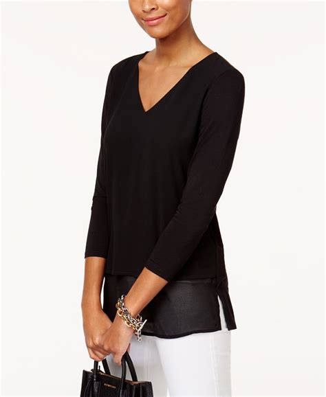 michael kors black and gold blouse with pockets|Michael Kors layered look top.